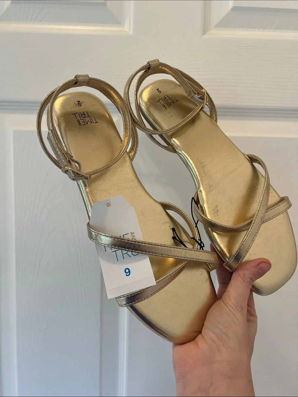 NWT Time and Tru Gold Strappy Ankle Wrap Sandals - Size 9